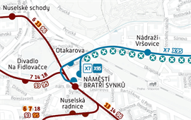 Výluka tramvají mezi zastávkami Otakarova a Čechovo náměstí