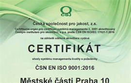 ÚMČ Praha 10 opět obhájil certifikát kvality